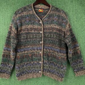Vintage 90’s Alps Patterned Fuzzy Cardigan Sweater Women’s Size Large USA Made